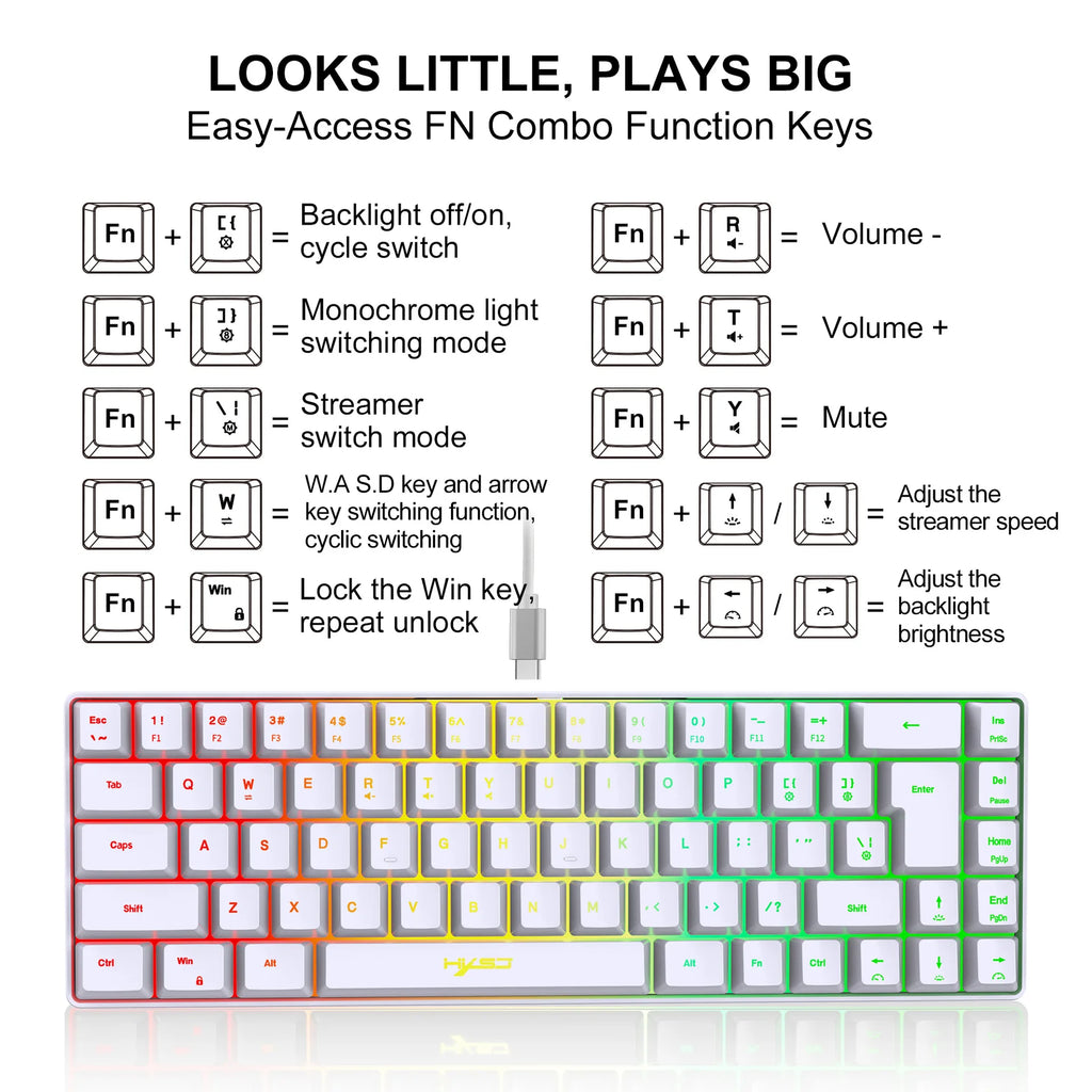 60% Compact Wired Keyboard 68 Keys RGB Backlight Small Portable Office Computer Membrane Keyboard For Windows Tablet Laptop Game